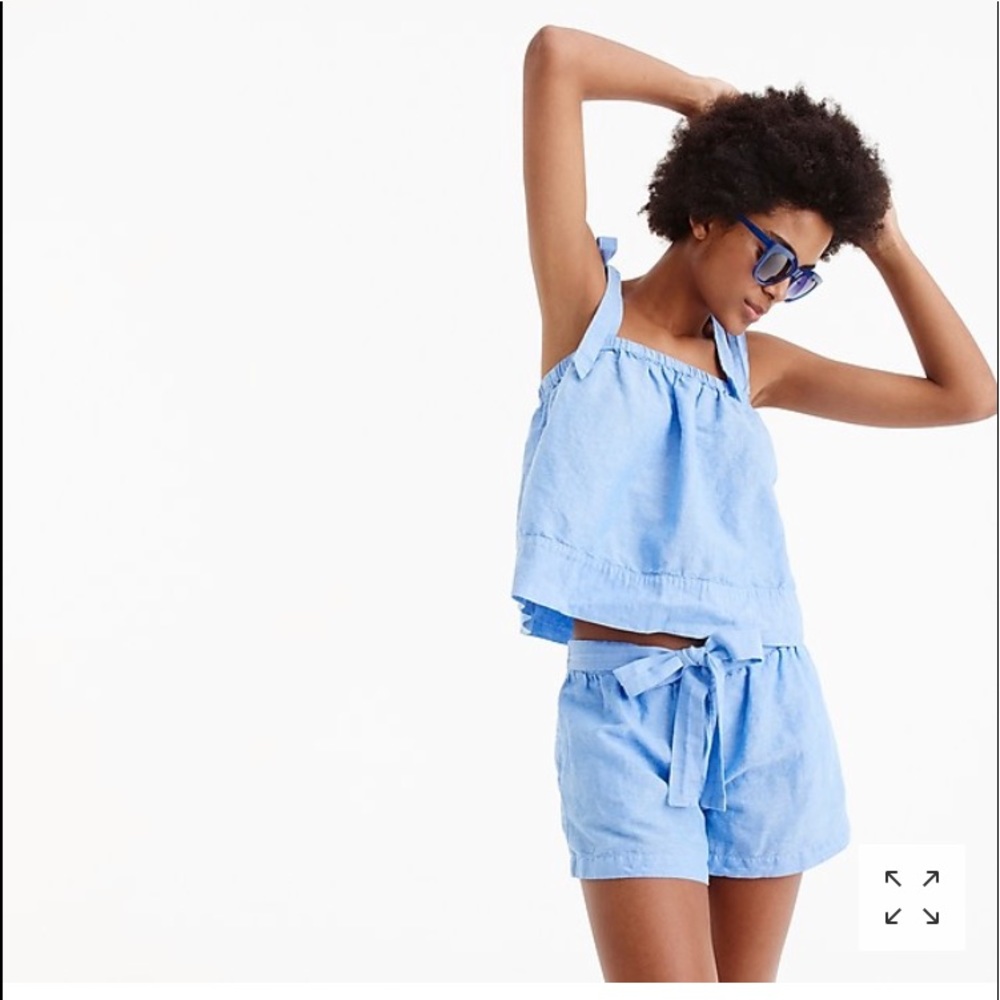 jcrew chambray tie top and tie shorts set
